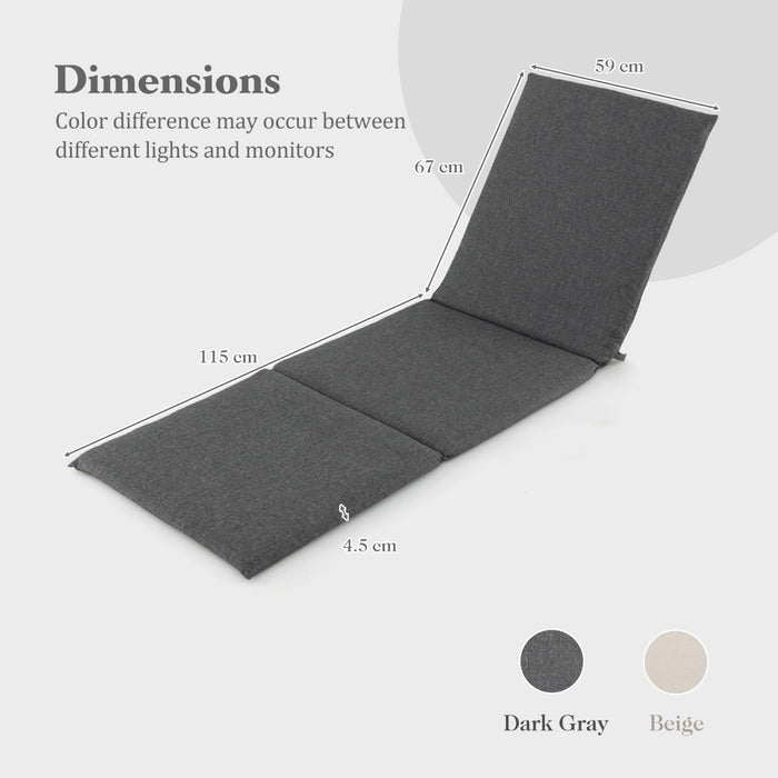 Folding Outdoor Chaise Lounge Cushion Patio Furniture Pad with Straps-Dark Grey-