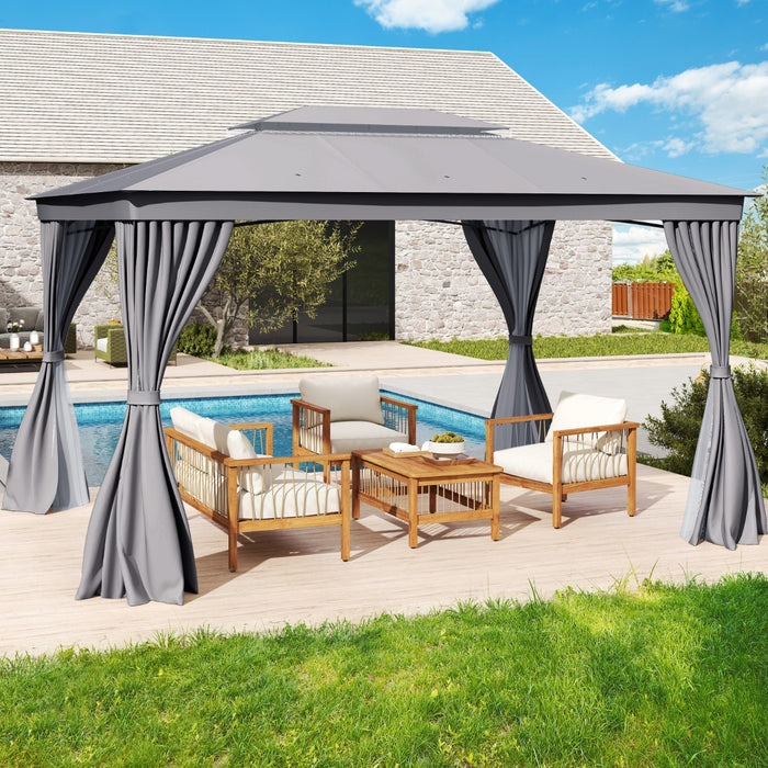 Outdoor Double-Roof Patio Gazebo Canopy Tent with Mesh Netting-