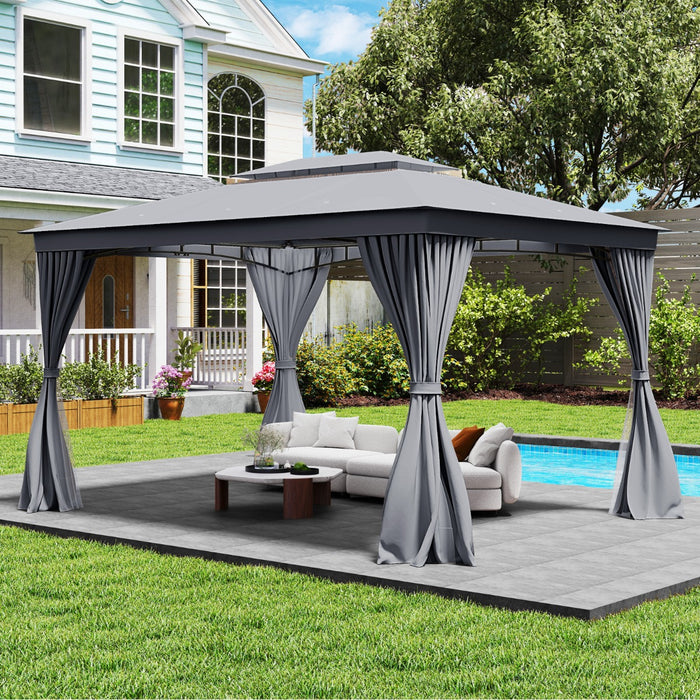 Outdoor Double-Roof Patio Gazebo Canopy Tent with Mesh Netting-