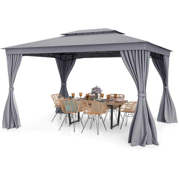 Outdoor Double-Roof Patio Gazebo Canopy Tent with Mesh Netting-