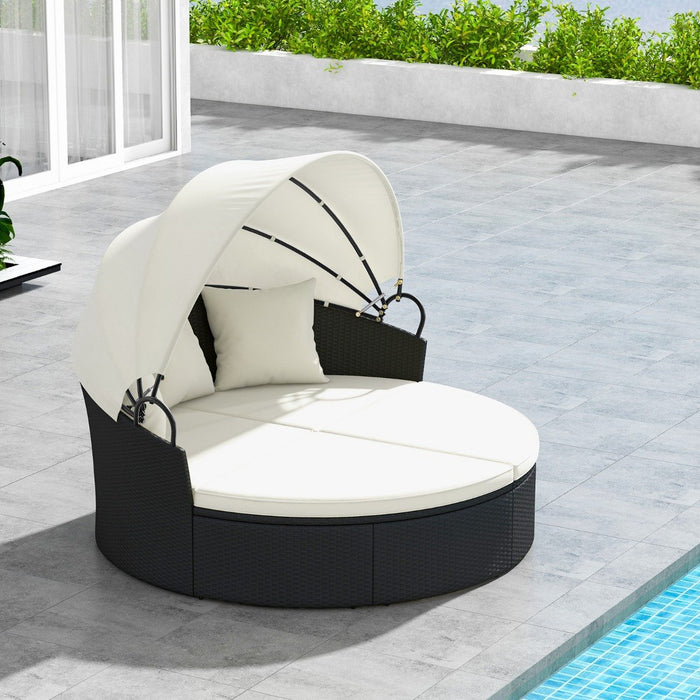 Outdoor Patio Round Daybed with Retractable Canopy and Cushions and Throw Pillows-