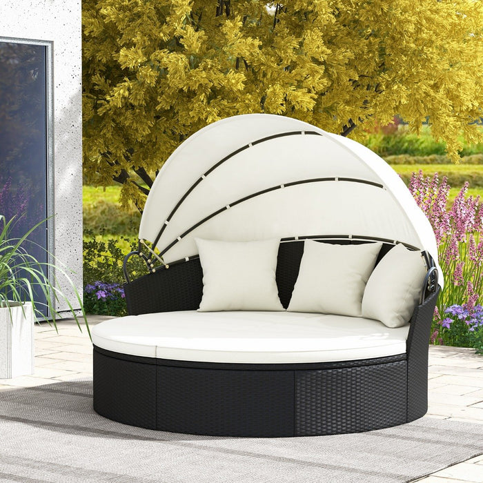 Outdoor Patio Round Daybed with Retractable Canopy and Cushions and Throw Pillows-