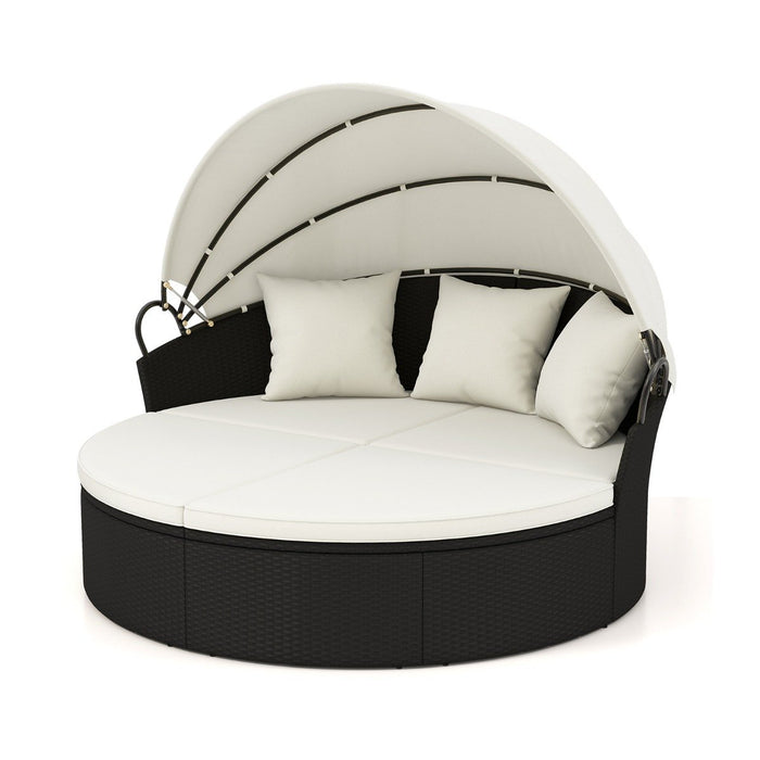 Outdoor Patio Round Daybed with Retractable Canopy and Cushions and Throw Pillows-