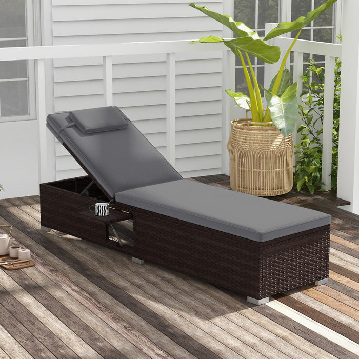 PE Rattan - Outdoor Lounge Chair with 6-Level Adjustable Backrest and Comfortable Seat Cushion in Grey - Perfect for Patio Relaxation and Garden Leisure