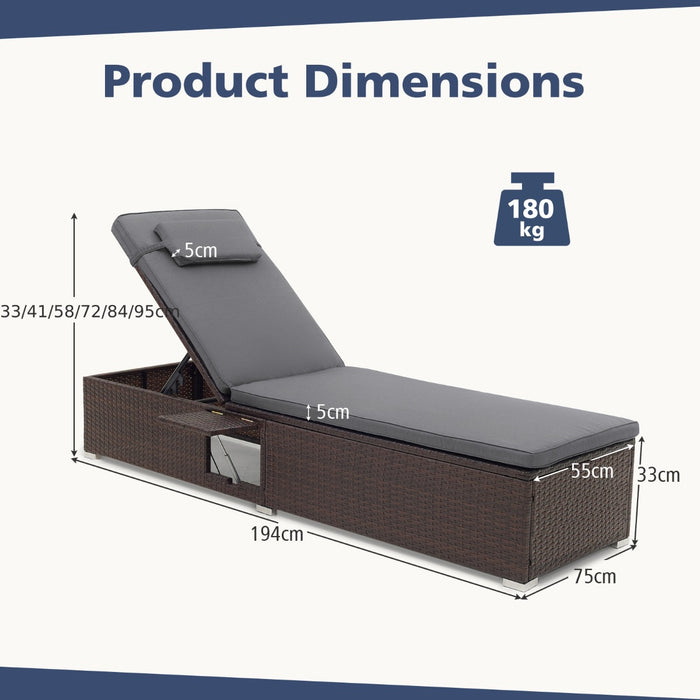 PE Rattan - Outdoor Lounge Chair with 6-Level Adjustable Backrest and Comfortable Seat Cushion in Grey - Perfect for Patio Relaxation and Garden Leisure