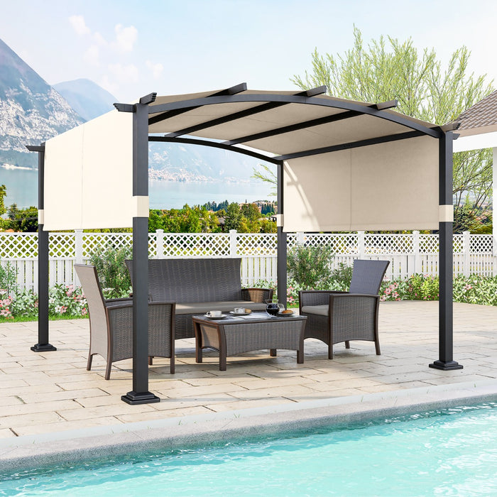 Outdoor Pergola with Retractable Sunshade Canopy and Anchored Plates-