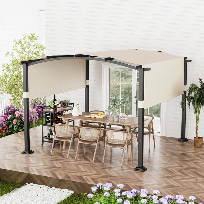 Outdoor Pergola with Retractable Sunshade Canopy and Anchored Plates-