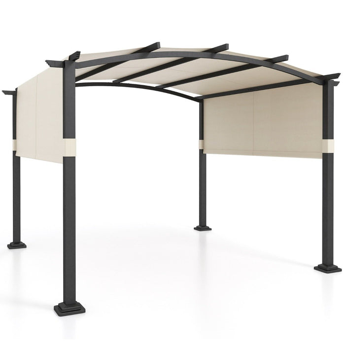 Outdoor Pergola with Retractable Sunshade Canopy and Anchored Plates-