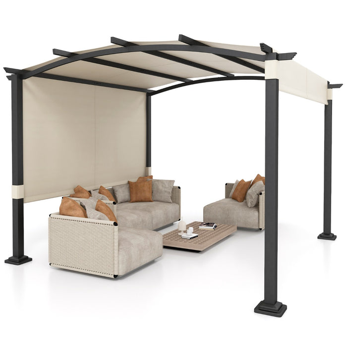 Outdoor Pergola with Retractable Sunshade Canopy and Anchored Plates-
