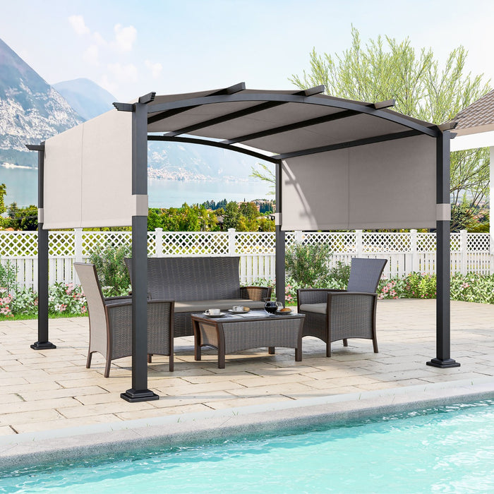 Outdoor Pergola with Retractable Sunshade Canopy and Anchored Plates-