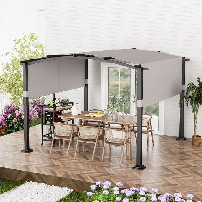 Outdoor Pergola with Retractable Sunshade Canopy and Anchored Plates-