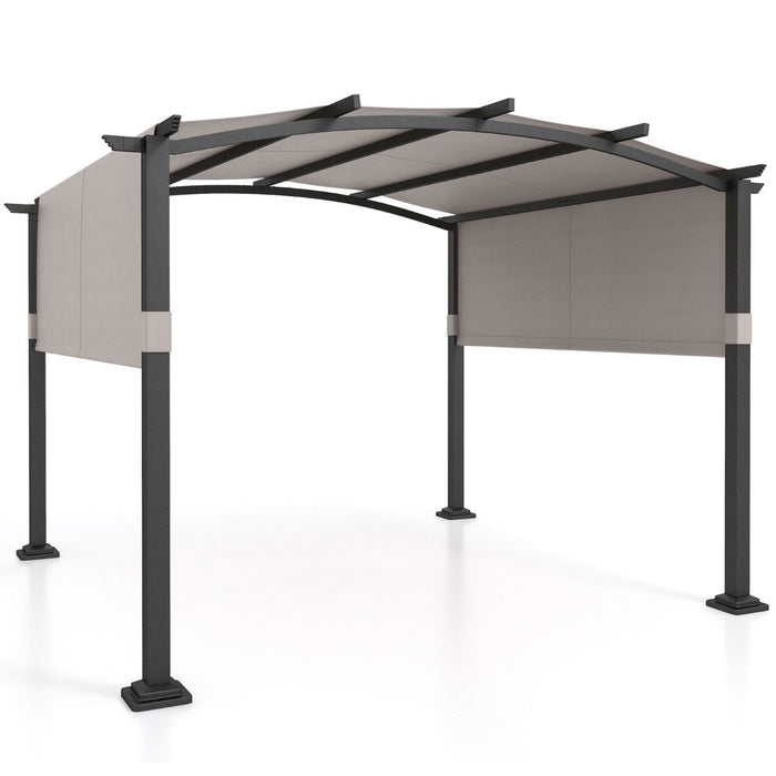 Outdoor Pergola with Retractable Sunshade Canopy and Anchored Plates-