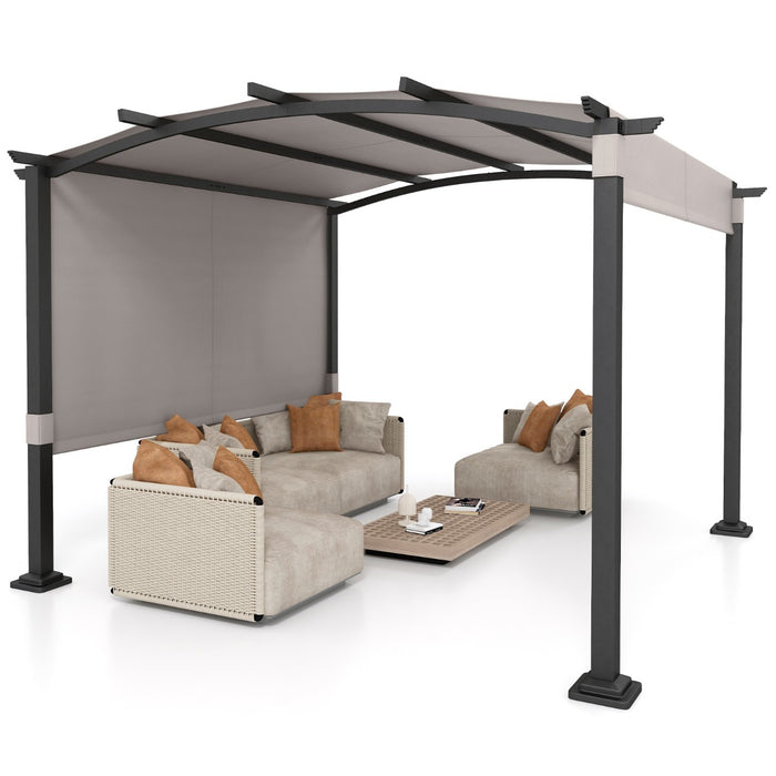 Outdoor Pergola with Retractable Sunshade Canopy and Anchored Plates-