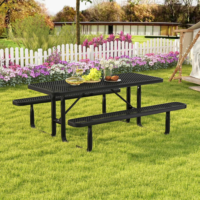 Picnic Table & Bench Set - Outdoor Seating for Eight, Includes Mesh Grid - Ideal for Family Gatherings and Social Events