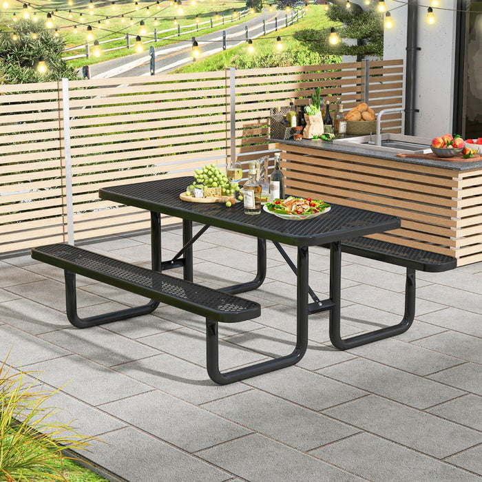 Picnic Table & Bench Set - Outdoor Seating for Eight, Includes Mesh Grid - Ideal for Family Gatherings and Social Events