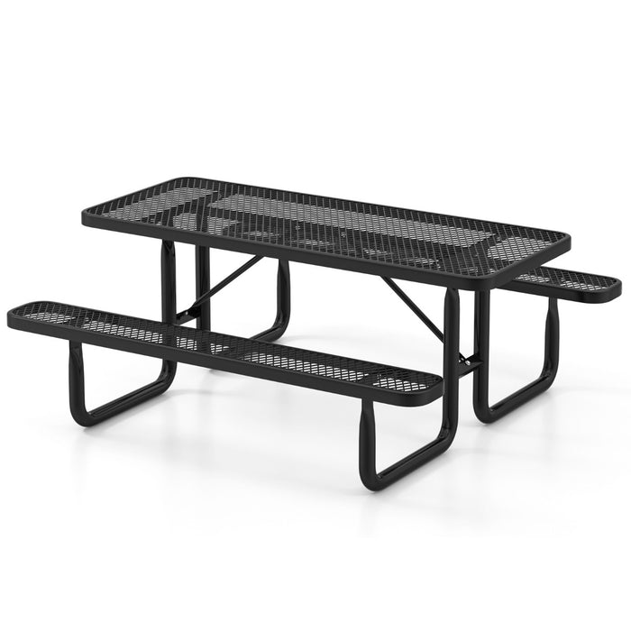 Picnic Table & Bench Set - Outdoor Seating for Eight, Includes Mesh Grid - Ideal for Family Gatherings and Social Events