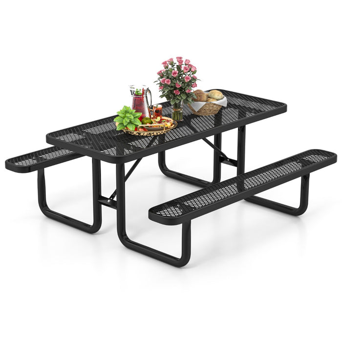 Picnic Table & Bench Set - Outdoor Seating for Eight, Includes Mesh Grid - Ideal for Family Gatherings and Social Events