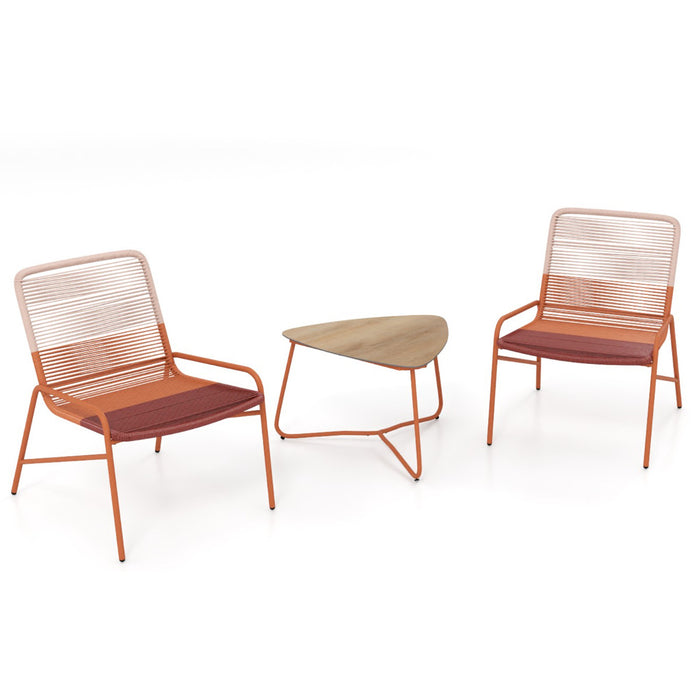 Outdoor Rattan Furniture Set with Gradient Chairs and Wood-Plastic Side Table-