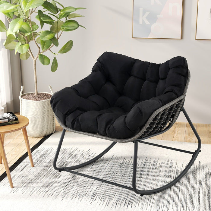 Outdoor Rocking Chair with Thick and Removable Cushion-