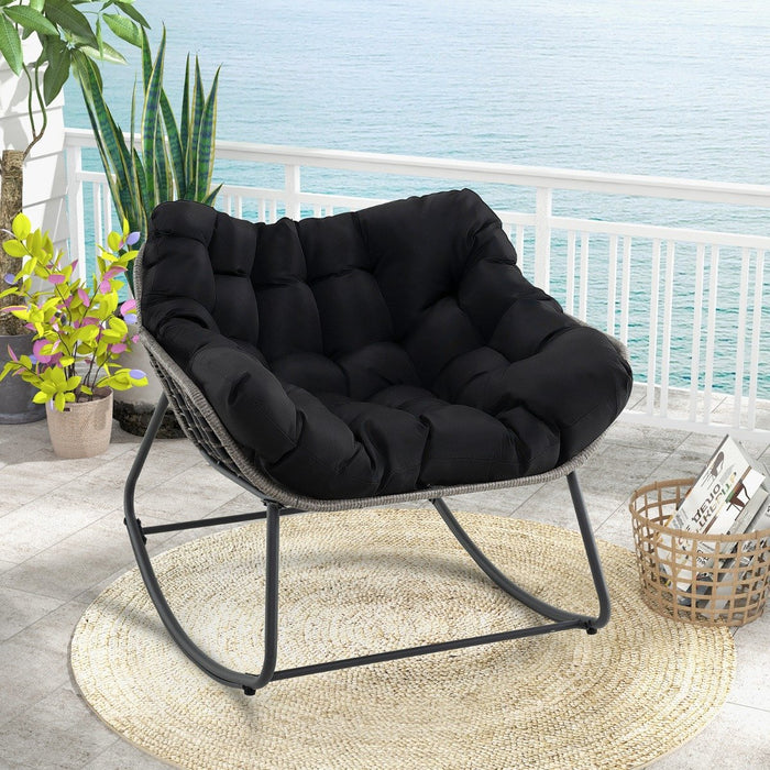 Outdoor Rocking Chair with Thick and Removable Cushion-