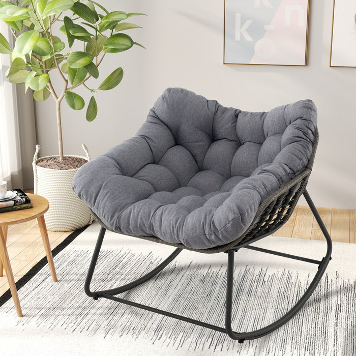 Outdoor Rocking Chair with Thick and Removable Cushion-