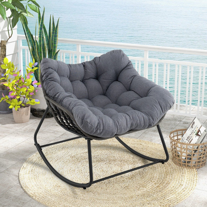 Outdoor Rocking Chair with Thick and Removable Cushion-