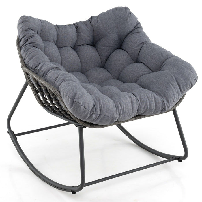 Outdoor Rocking Chair with Thick and Removable Cushion-