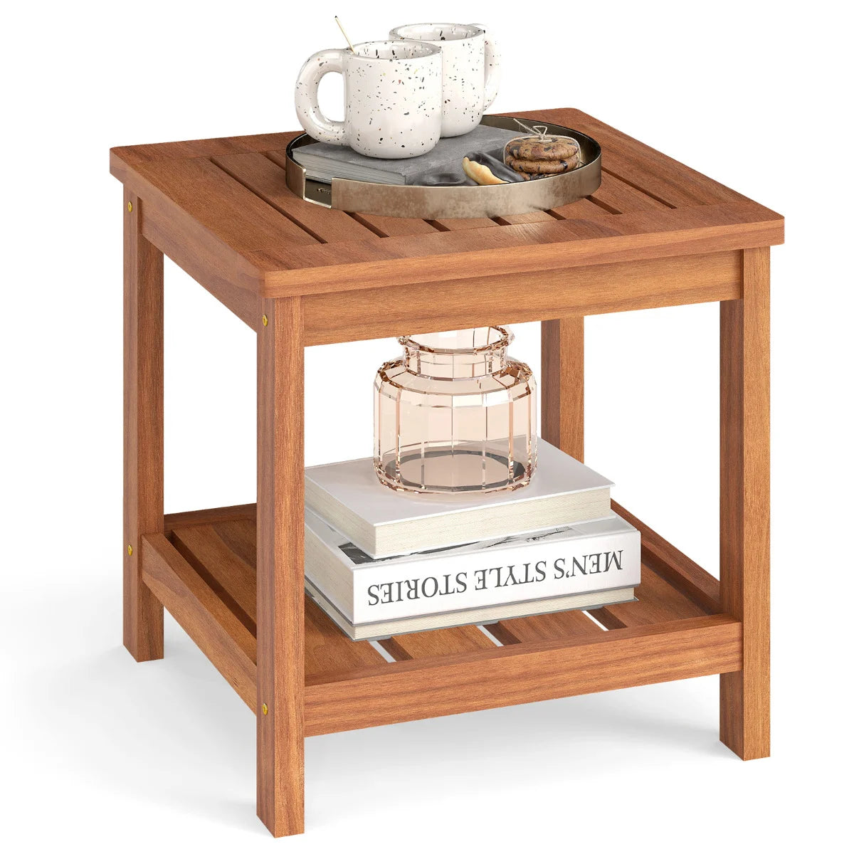 Outdoor Side Table 2-Tier Versatile End Table Accent Table