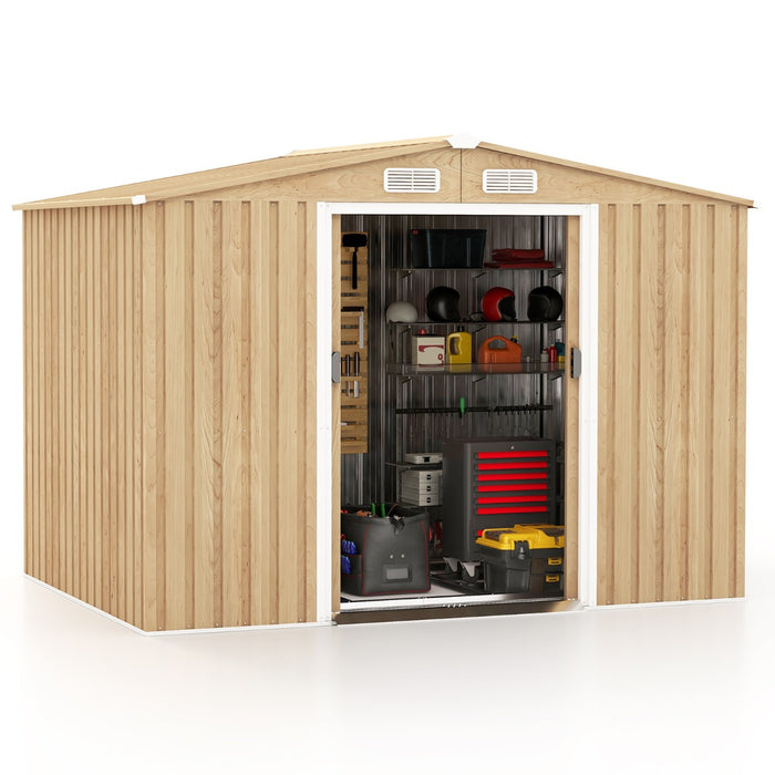 Outdoor Storage Unit - Tilted Roof, 4 Air Vents, Lockable Sliding Doors and Built-in Ramp - Ideal for Secure Garden Equipment Storage