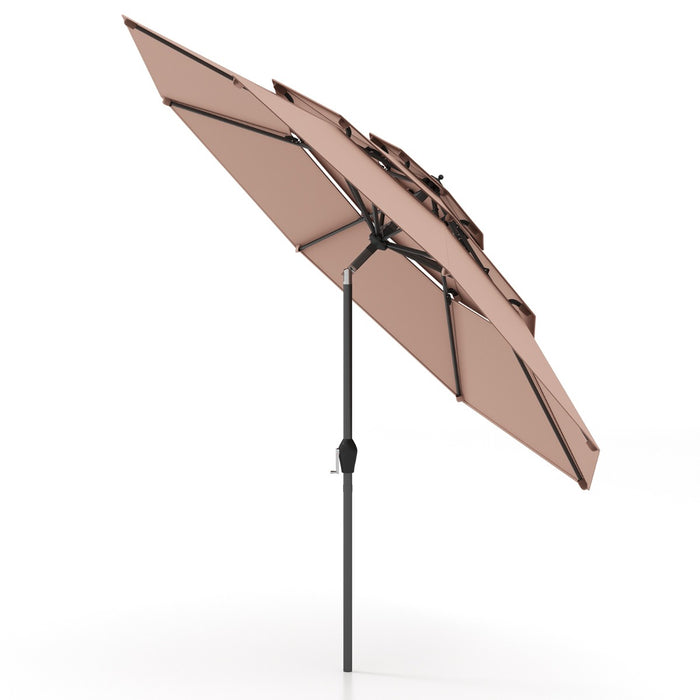 3 Tier Outdoor Umbrella, 296cm - Double Vented, Ideal for Market, Backyard, Pool, Garden - Perfect Sunshade Solution in Brown Color