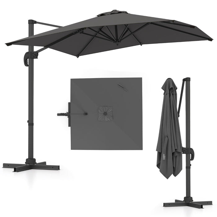 Patio Offset Umbrella with 360° Rotation and 5 Adjustable Tilt 8 Ribs-