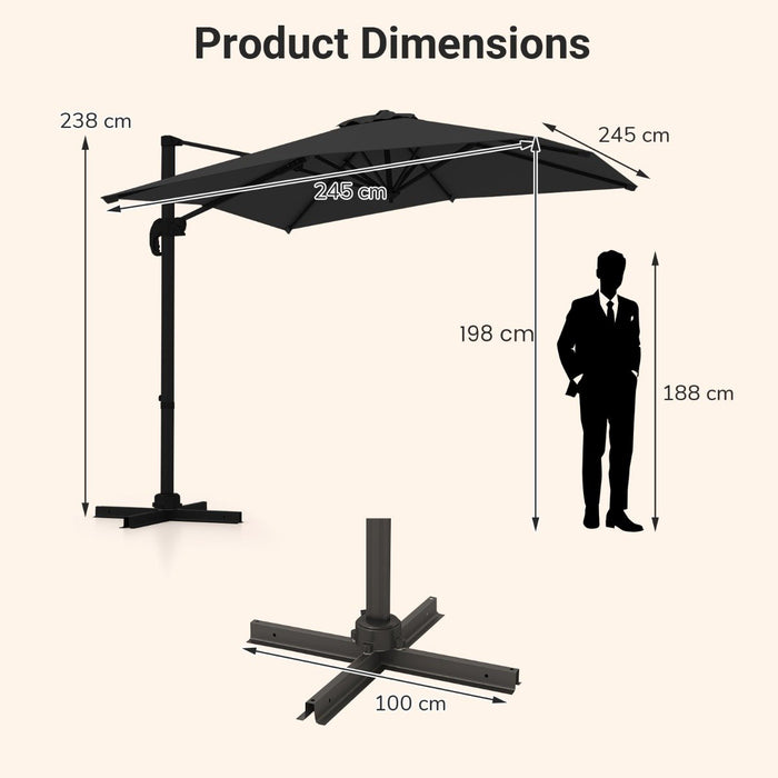 Patio Offset Umbrella with 360° Rotation and 5 Adjustable Tilt 8 Ribs-