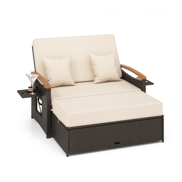 Wicker Outdoor Daybed - Rattan Woven Loveseat with Storage Function - Perfect for Patio Users Seeking Comfort and Convenience