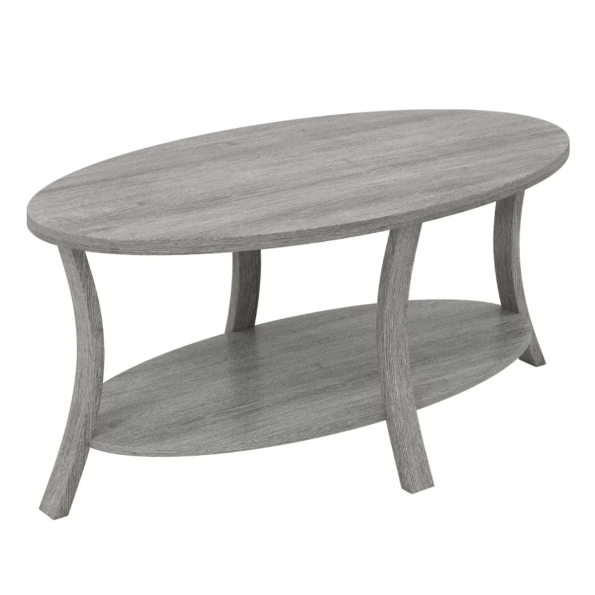Oval Coffee Table 2-Tier Center Table with Storage Shelf-Grey
