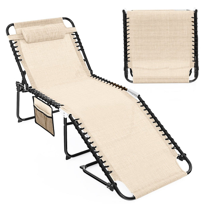 Oversize Folding Chaise Lounge with Adjustable Backrest and Detachable Pillow-Grey