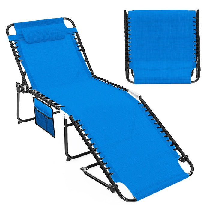 Oversize Folding Chaise Lounge with Adjustable Backrest and Detachable Pillow-Grey
