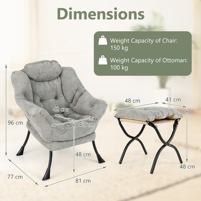 Oversized Sherpa Lounge Accent Chair with Folding Footrest and Side Pocket-