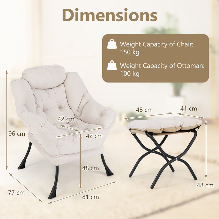 Oversized Sherpa Lounge Accent Chair with Folding Footrest and Side Pocket-