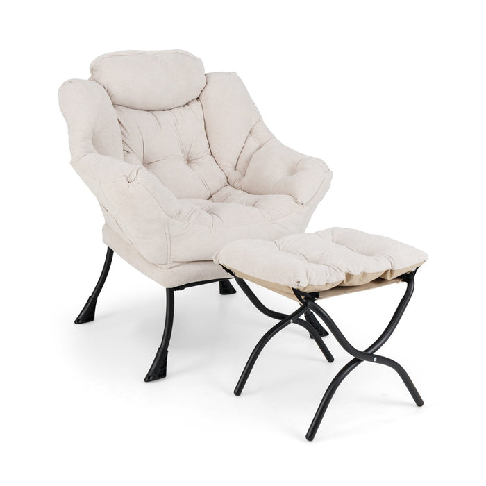 Oversized Sherpa Lounge Accent Chair with Folding Footrest and Side Pocket-