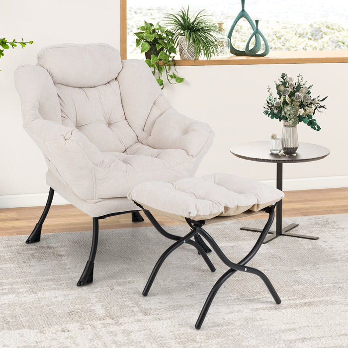 Oversized Sherpa Lounge Accent Chair with Folding Footrest and Side Pocket-