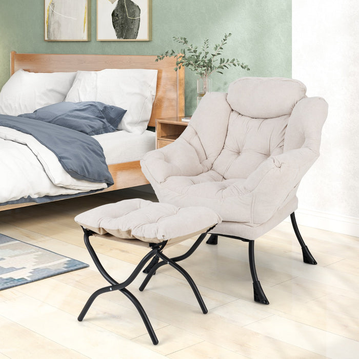 Oversized Sherpa Lounge Accent Chair with Folding Footrest and Side Pocket-