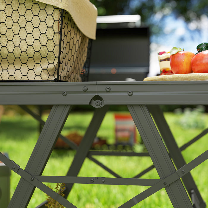 Outsunny 3 ft Folding Camping Table w/ Adjustable Heights, Outdoor Folding Picnic Table with Metal Mesh Desktop & Aluminium Legs, Portable Lightweight BBQ Table for Picnic, Garden, Party, Black