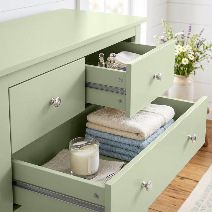 HOMCOM 5 Drawer Dresser for Bedroom, Modern Chest of Drawers, Wide Storage Unit for Living Room, Hallway, Sage Green