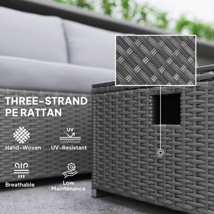 Outsunny Five Piece Rattan Garden Furniture Set with Gas Fire Pit Table and Footstool - Grey