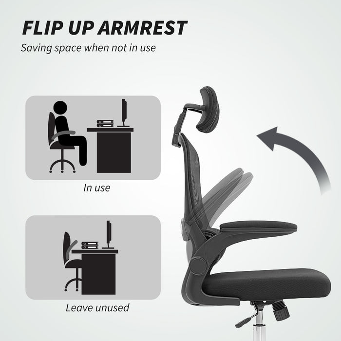HOMCOM Mesh Back Office Chair, with Lumbar Support - Black