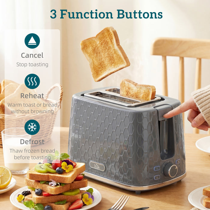 HOMCOM Kettle and Toaster Set, 1.7L 3000W Rapid Kettle with Limescale Filter, 2 Slice Toaster with 7 Browning Controls, Grey