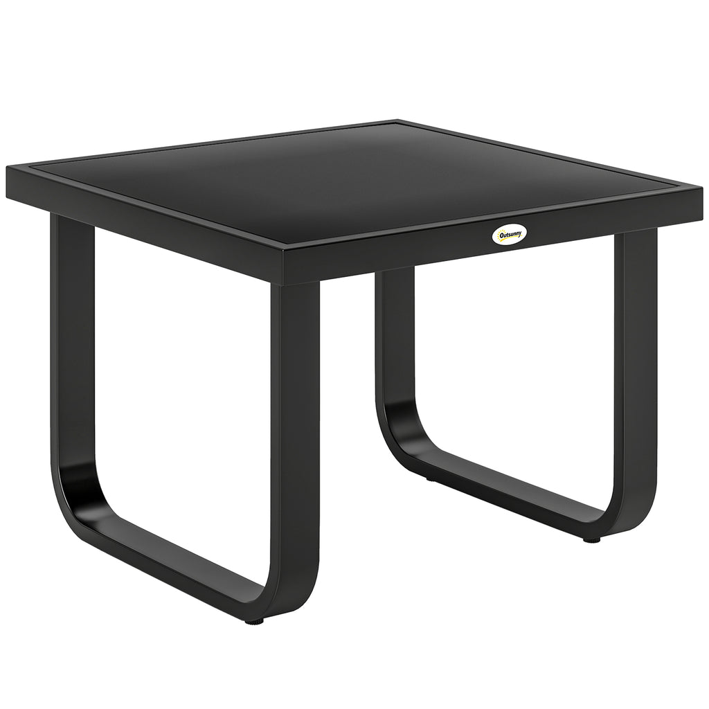 Outsunny Outdoor Garden Coffee Table, Rectangle Metal Side Table with Tempered Glass Tabletop, Adjustable Foot Pads