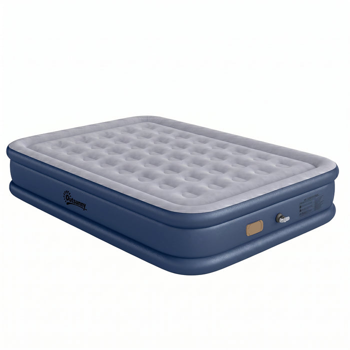 Outsunny Inflatable Mattress, Double Air Bed with Built-in Electric Pump, 3 Mins Inflation, Flocked Surface, Grey