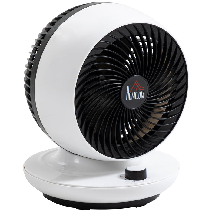 HOMCOM Room Air Circulator Desk Fan with 3 Speed, 70° Oscillating 90° Tilt, Tabletop Fan for Living Room, Bedroom, Office, White