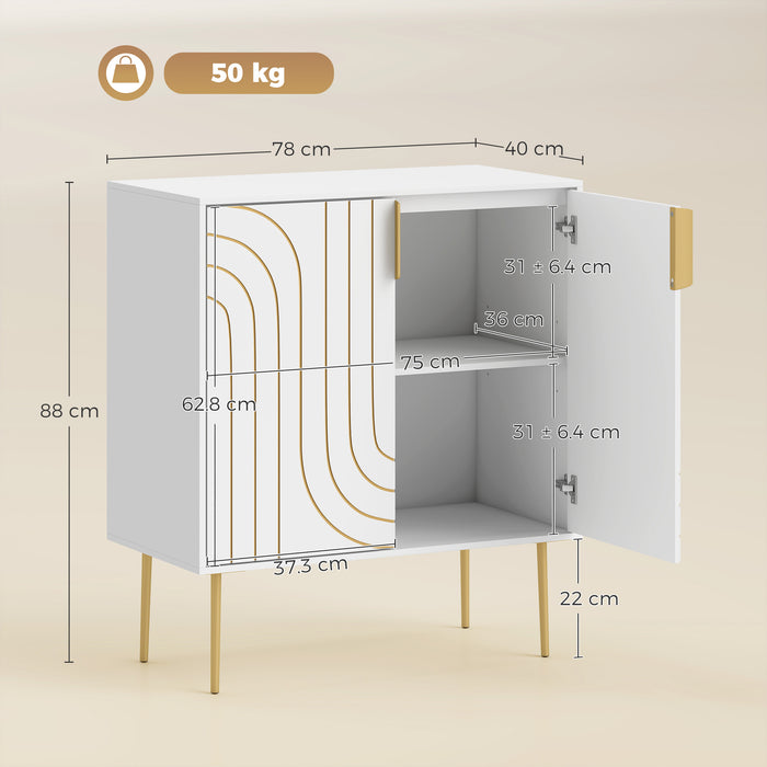 HOMCOM Modern Kitchen Cupboard, Storage Cabinet with 2 Doors, Adjustable Shelf and Metal Legs, White